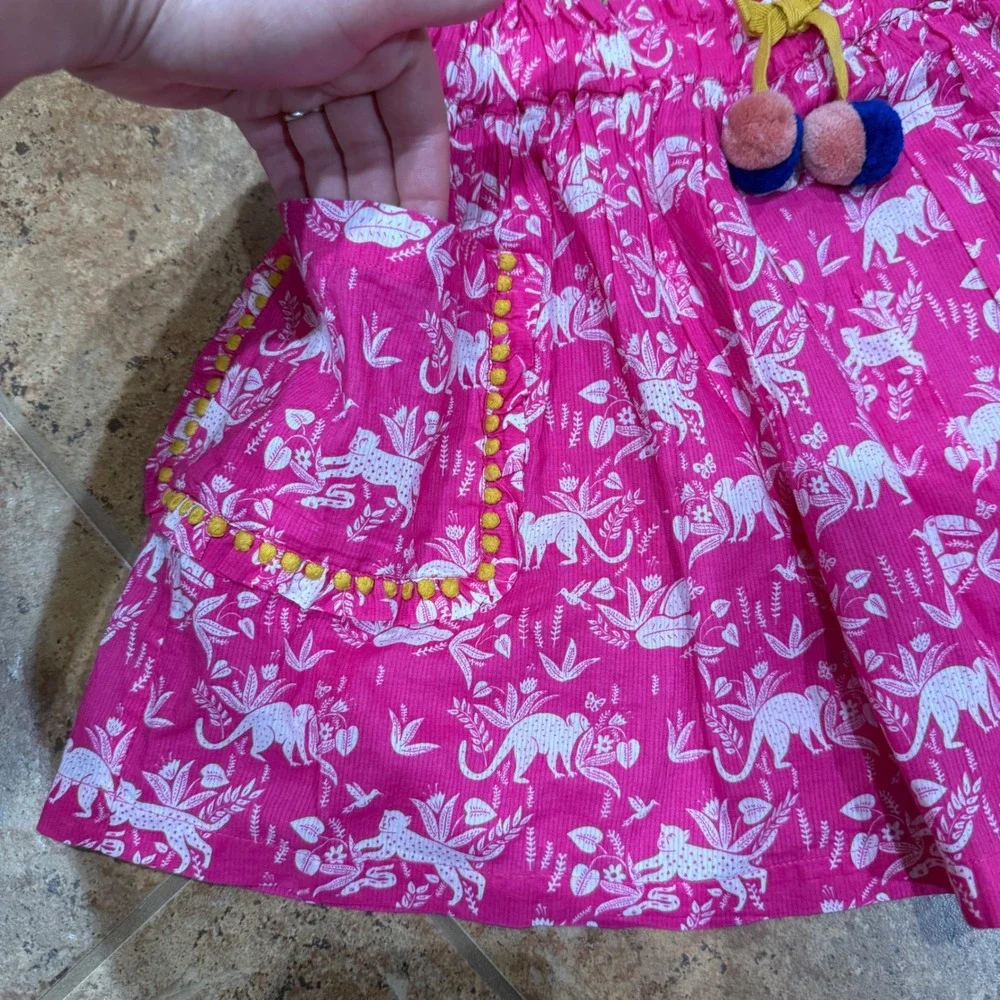 Mini Boden Girls Pink Jungle Monkey Leopard Print Skirt 7-8Y 128cm Casual Resort